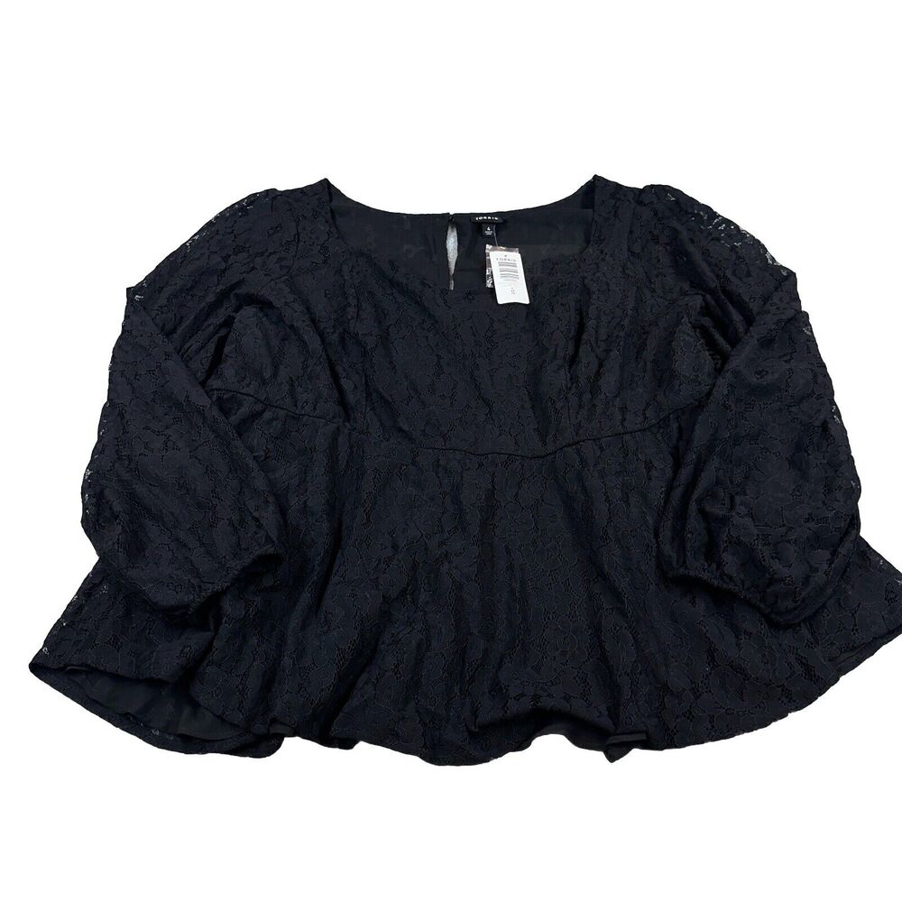 NWT Torrid Peplum Lace Puff Sleeve Blouse Womens Plus 4 Black Long Sleeve Date - Picture 3 of 16